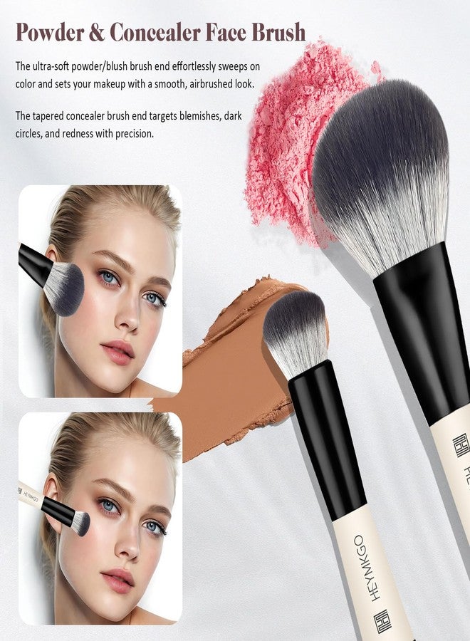 HEYMKGO Makeup Brushes Set, 4Pcs Professional Dual-ended Foundation Contour Power Face Eyeshadow Brush set for Liquid,Cream, Powder for Blending Contouring Makeup Tools- Great for Travel Use, Black - Image 2